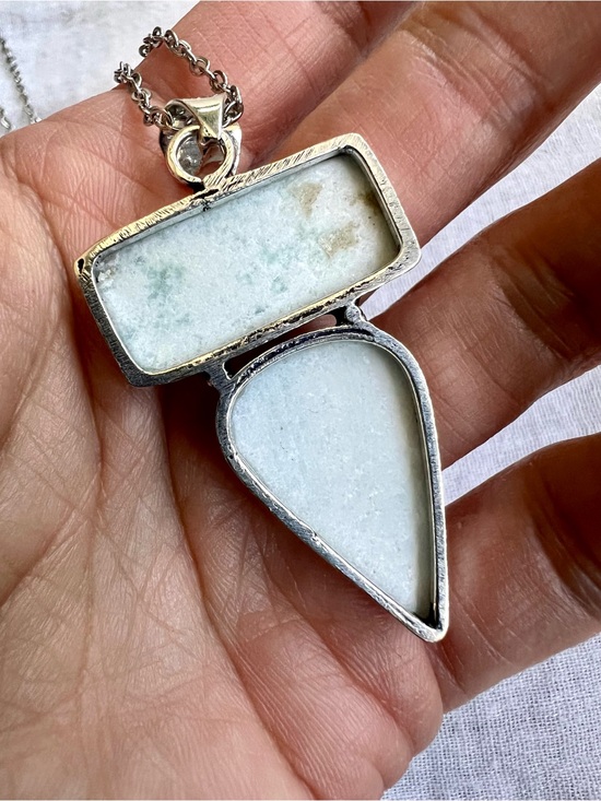 Hemimorphite, green amethyst, and aquamarine pendant for  925 ANGELIC REALM Double Hememorphite Pendant Necklace